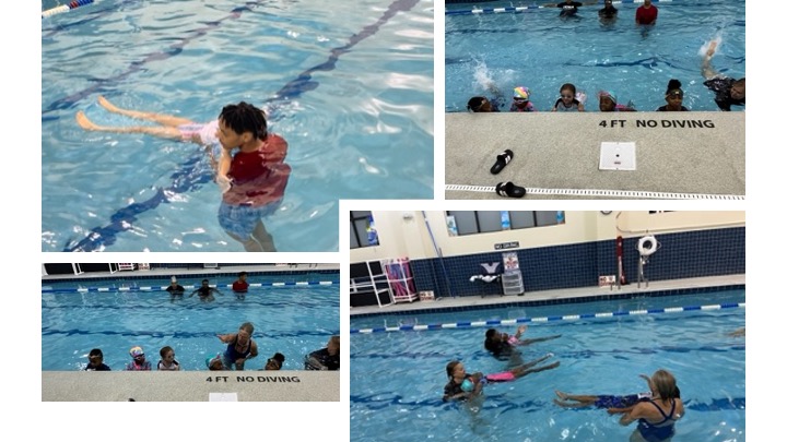 Children take swimming lessons