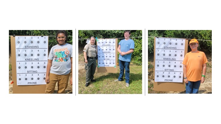 A collage of children posing with their target practice.