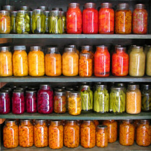 canning jars of vegetables and fruits