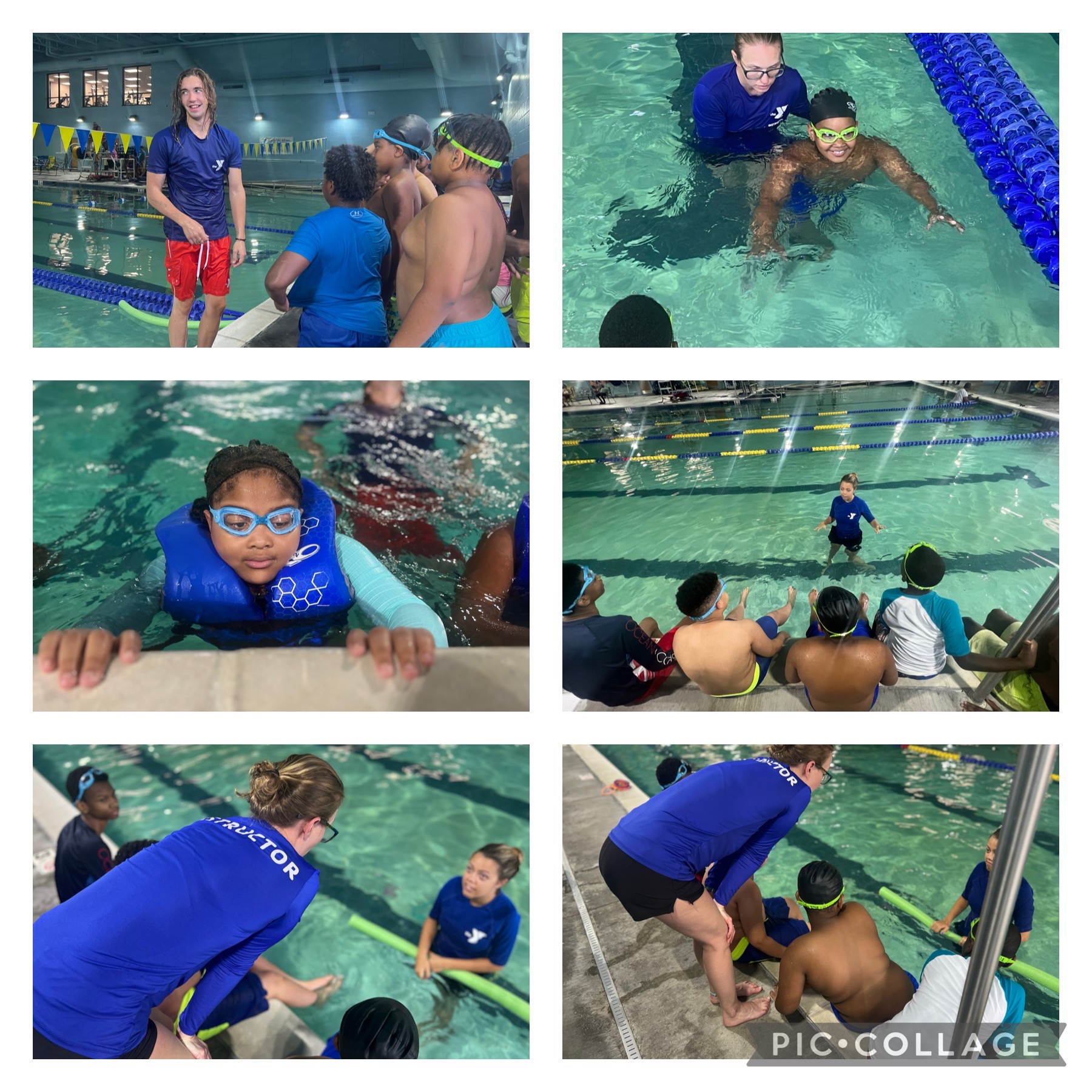 Children Swim in a pool.