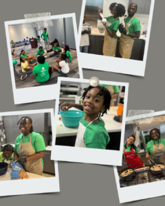 collage of polaroid pictures showing children cooking.