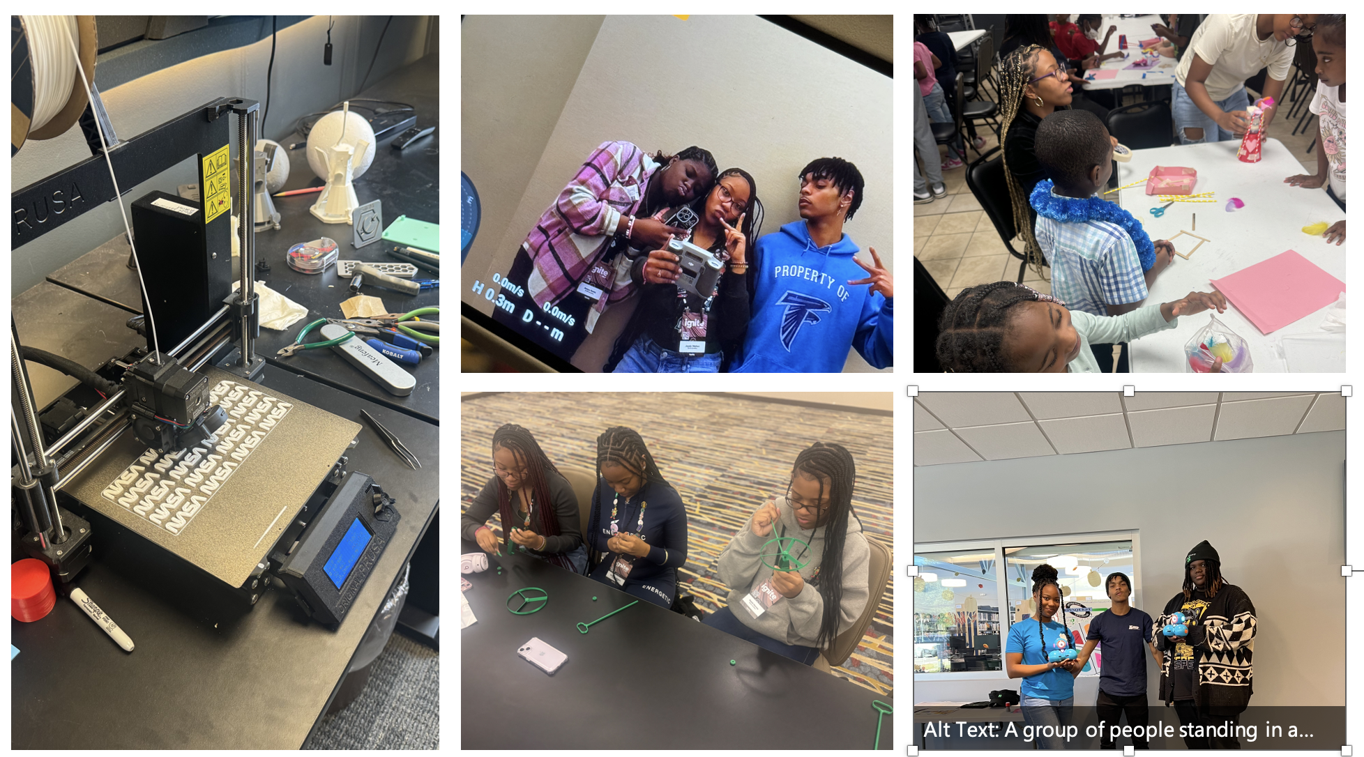 Groups of children 3d printing and working together on STEM projects.